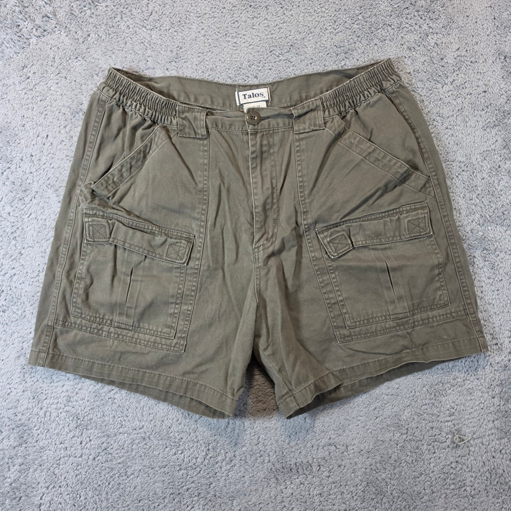 Talos Cargo Shorts Mens 38 Olive Green Cotton Utility Gorpcore 6" Inseam Elastic